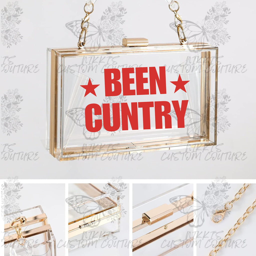 Been Cuntry Stadium Bag, Queen Bey Bag,  Concert Purse, Stadium Bag, Acrylic Clutch, Western Glam Purse